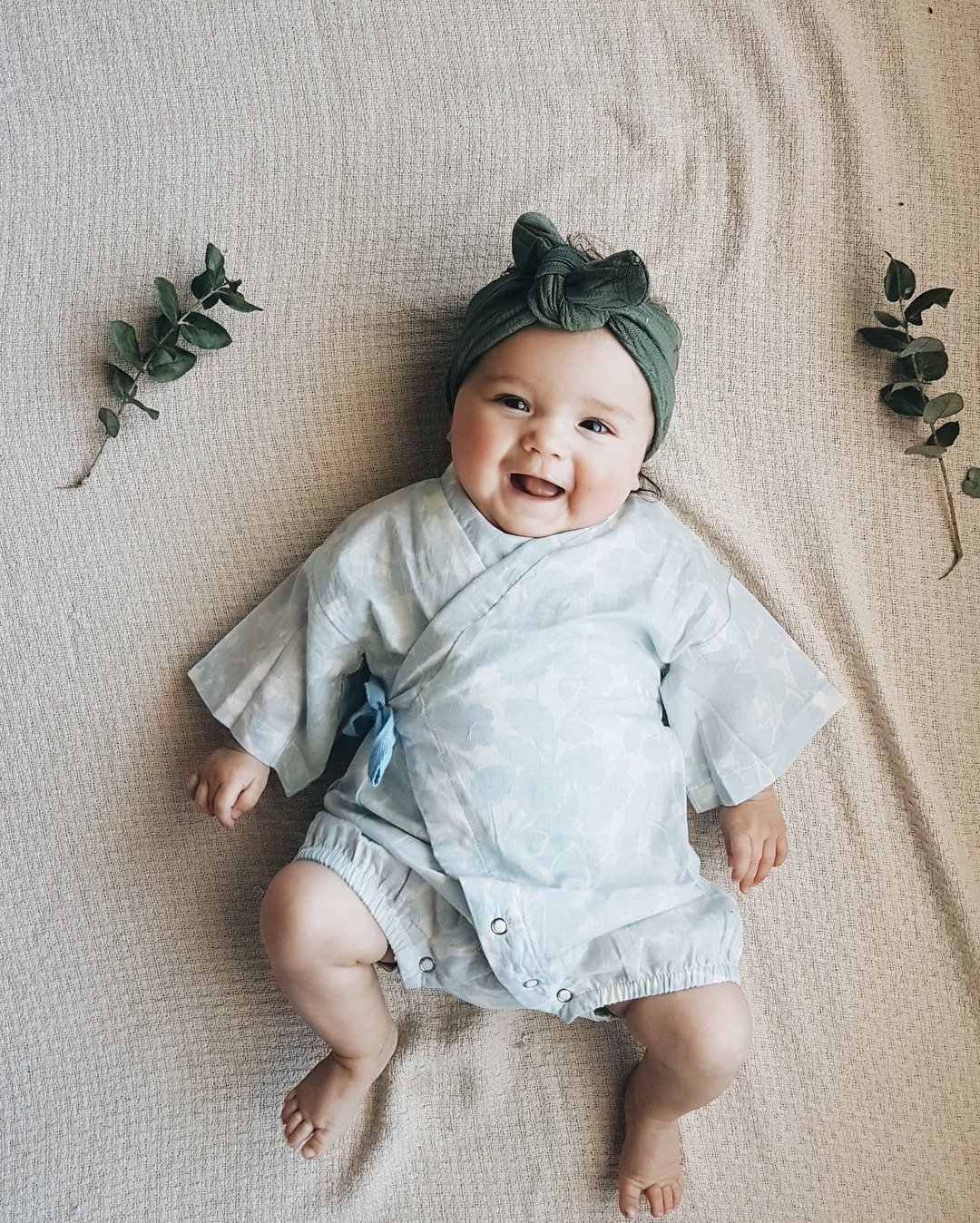 Japanese Cotton Kimono Baby Romper Raitoburu - 其他 - 棉 蓝色
