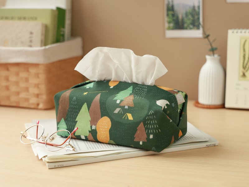 【森林走走-墨绿-卫生纸套】桌上型 / 版型硬挺 - 纸巾盒 - 聚酯纤维 绿色