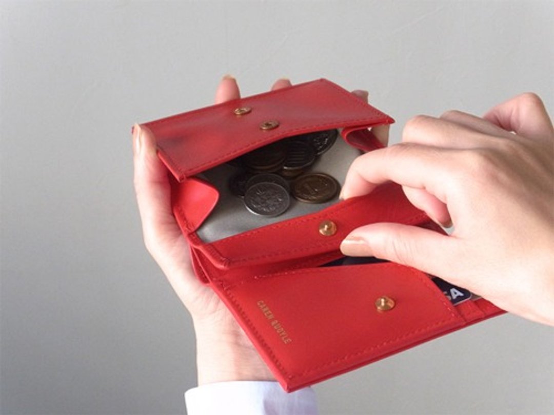 日本制皮革 零钱好拿取对折皮夹 - Short Wallet - RED - CAREN QUOYLE - - 皮夹/钱包 - 真皮 红色
