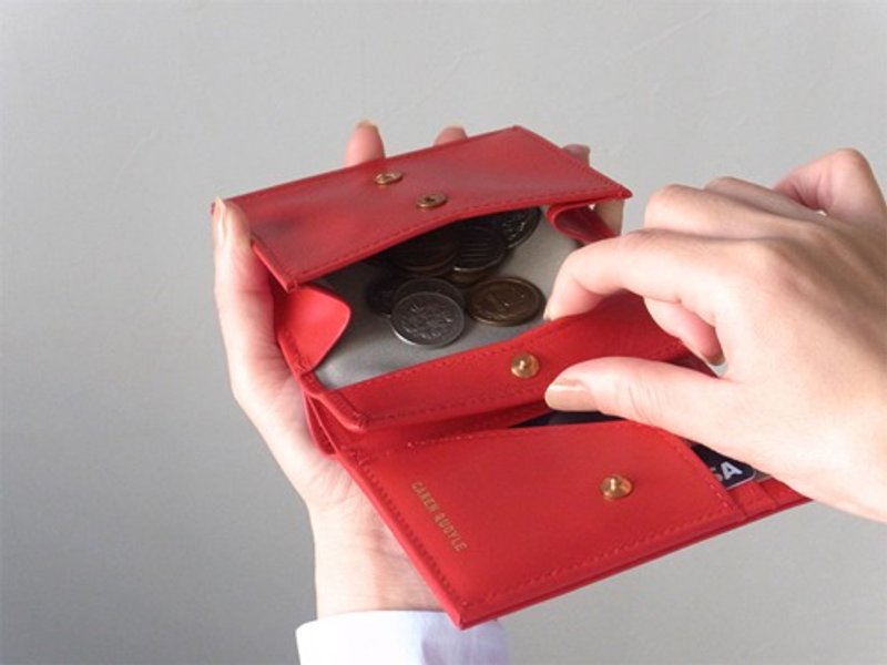 日本制皮革 零钱好拿取对折皮夹 - Short Wallet - RED - CAREN QUOYLE - - 皮夹/钱包 - 真皮 红色