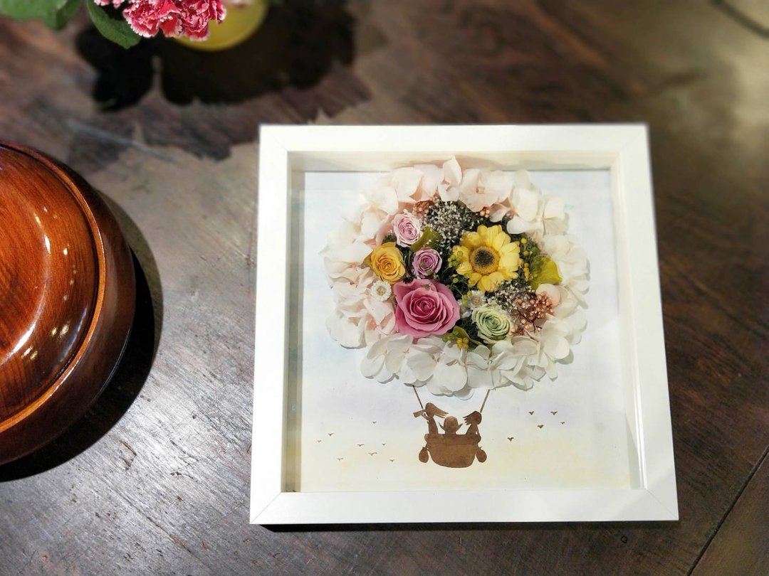 永生花 热气球花立体画框-居家布置  开幕花礼 - 干燥花/捧花 - 植物．花 粉红色