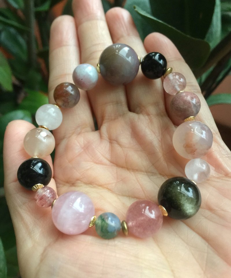 ||粉黛|| 多宝格系列。玫瑰碧玺/粉晶/草莓晶/蔷薇辉石/金曜石 - 手链/手环 - 水晶 粉红色