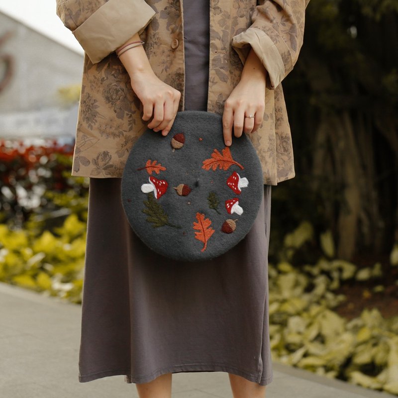 轲人新款手工松果贝雷帽画家帽羊毛毡戳戳乐diy材料包田园文艺 - 帽子 - 羊毛 