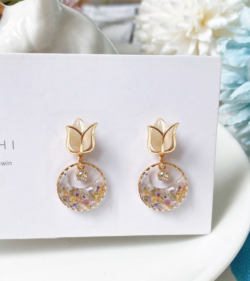 Monet - 耳环/耳夹 - 植物．花 透明