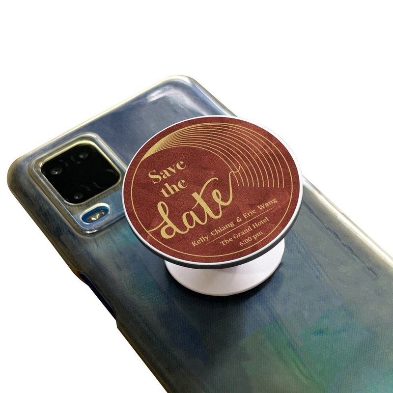 婚礼圆形气囊手机架 金棕Save the date款 客制化礼物 手机座 - 手机座/防尘塞 - 塑料 多色