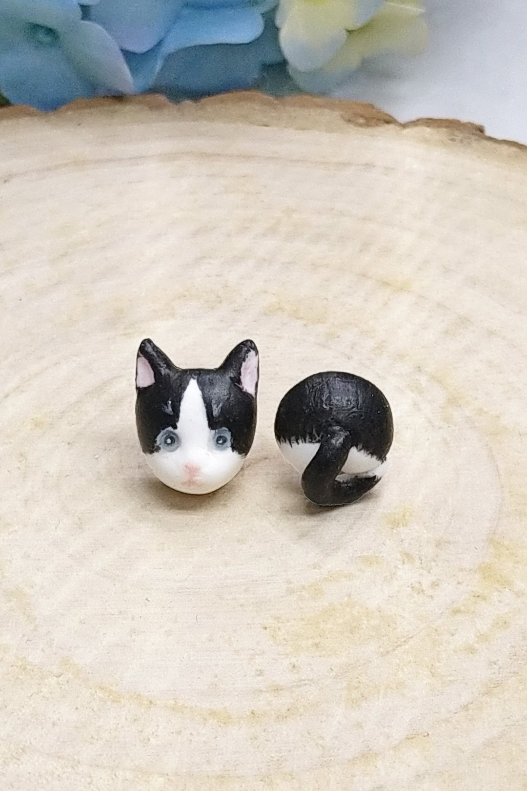 全手作 绅士猫+屁屁 / 手掌耳环 防敏感耳针 耳钉/耳夹 - 耳环/耳夹 - 粘土 灰色