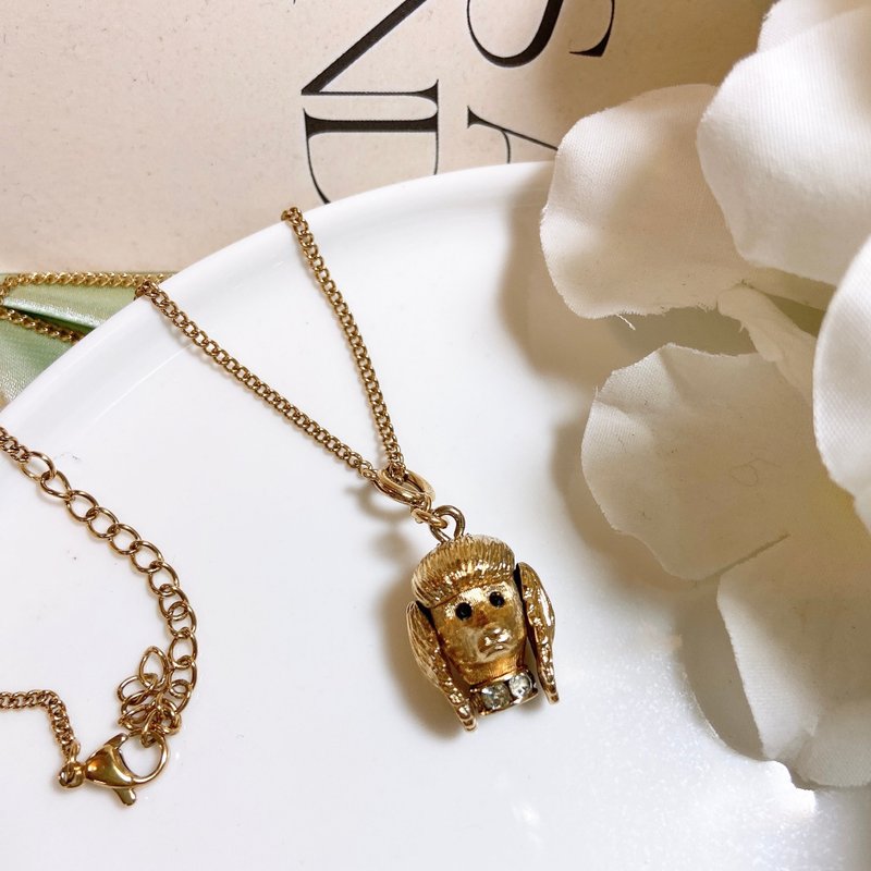 【西洋古董饰品】镀 纯黄金24k可动耳朵贵宾狗 纯金可拆式 项链 - 项链 - 贵金属 金色