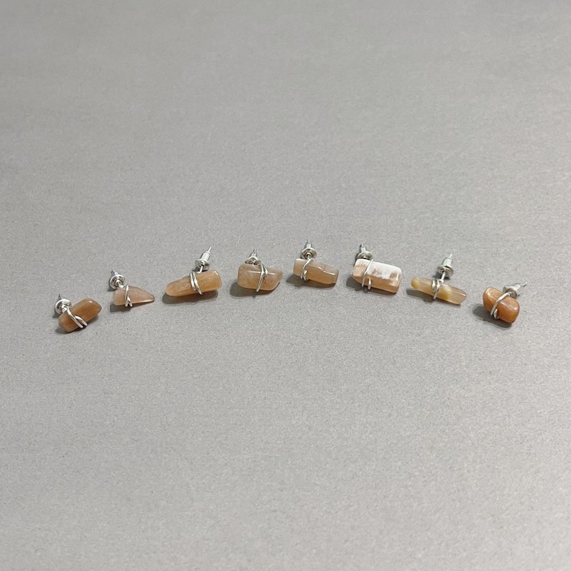 ll 小矿石 ll 天然石银耳环 - 太阳石 / 单只 - Pinkoi限定 - 耳环/耳夹 - 半宝石 橘色