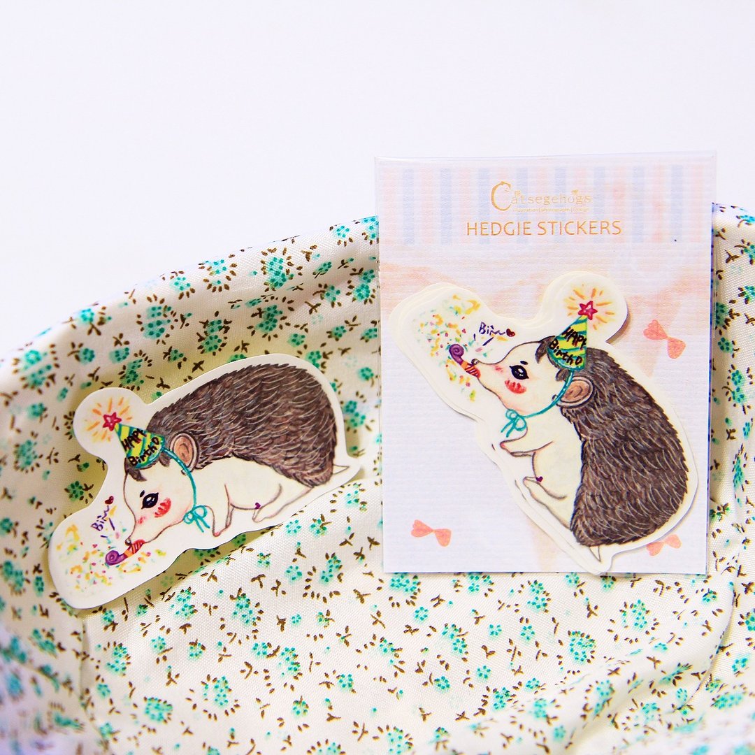 ＜猬子日常 vol.01－猬宝宝帮你庆生!生日快乐!＞HEDGIE stickrs 5入 小刺猬 / ハリネズミ / hedgehogs 手工剪裁造型贴纸 - 贴纸 - 纸 多色