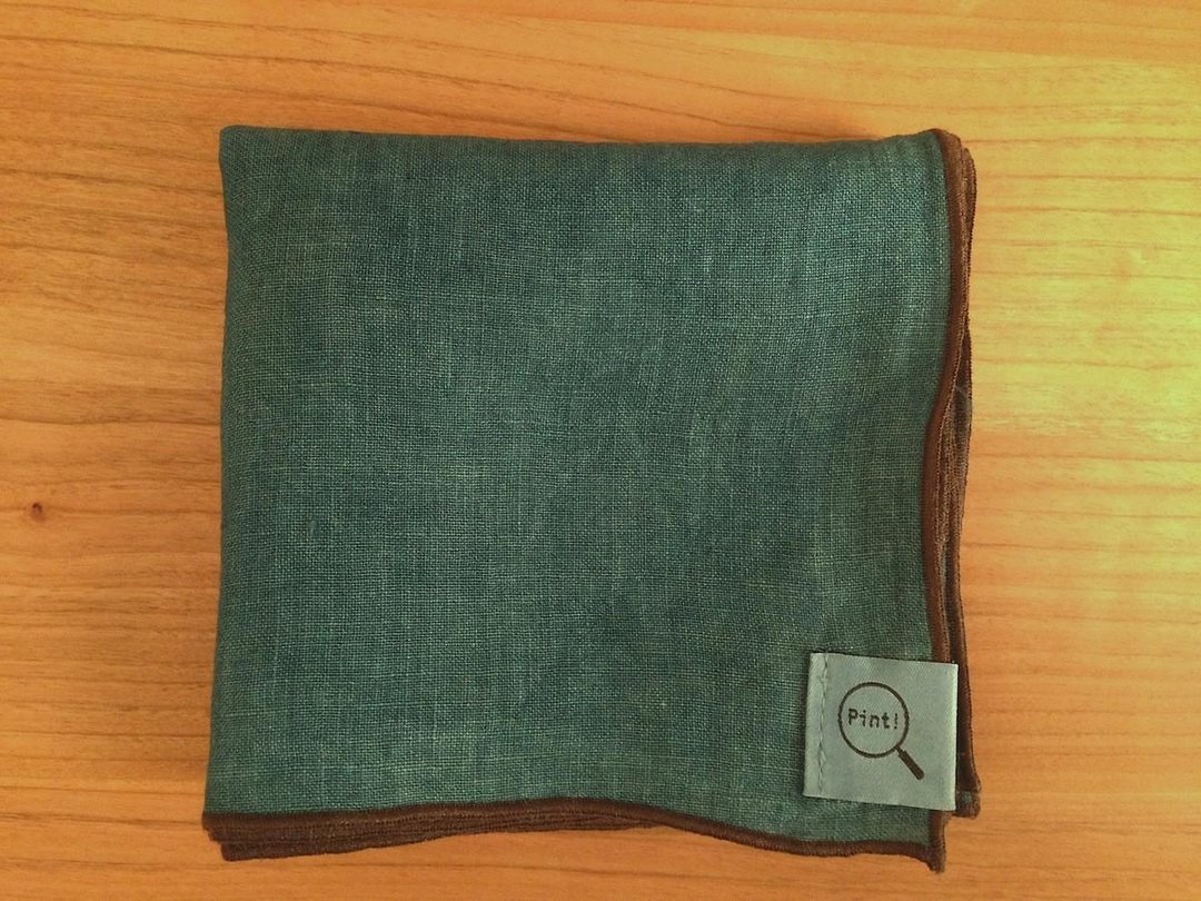 Plant dyeing organic linen handkerchief green (Ai + pomegranate) Brown edge - 男装上衣/T 恤 - 棉 绿色