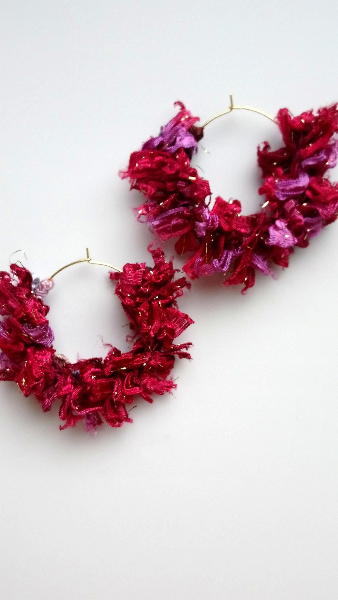Japanese Yarn Earrings (Material: 316 Stainless Steel Package 18k) - 耳环/耳夹 - 聚酯纤维 红色