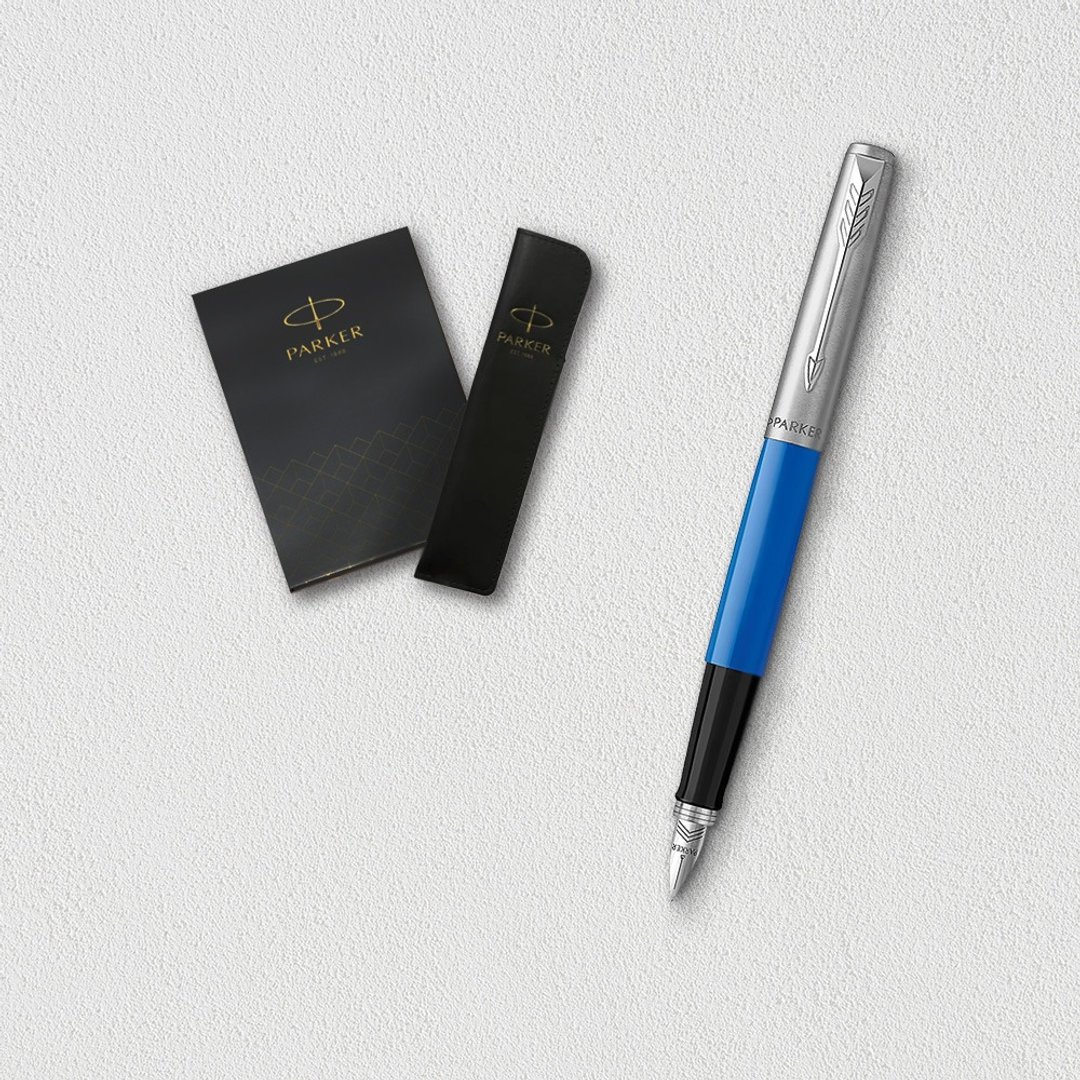【PARKER】Jotter ABS 蓝杆钢笔 真皮笔套礼盒 定制化刻字 - 钢笔 - 其他材质 蓝色