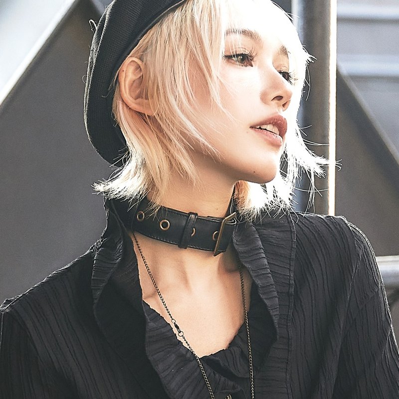 蒸汽朋克  金属 黑色皮革 可调节 choker 颈圈 脖圈饰品 - 项链 - 真皮 黑色