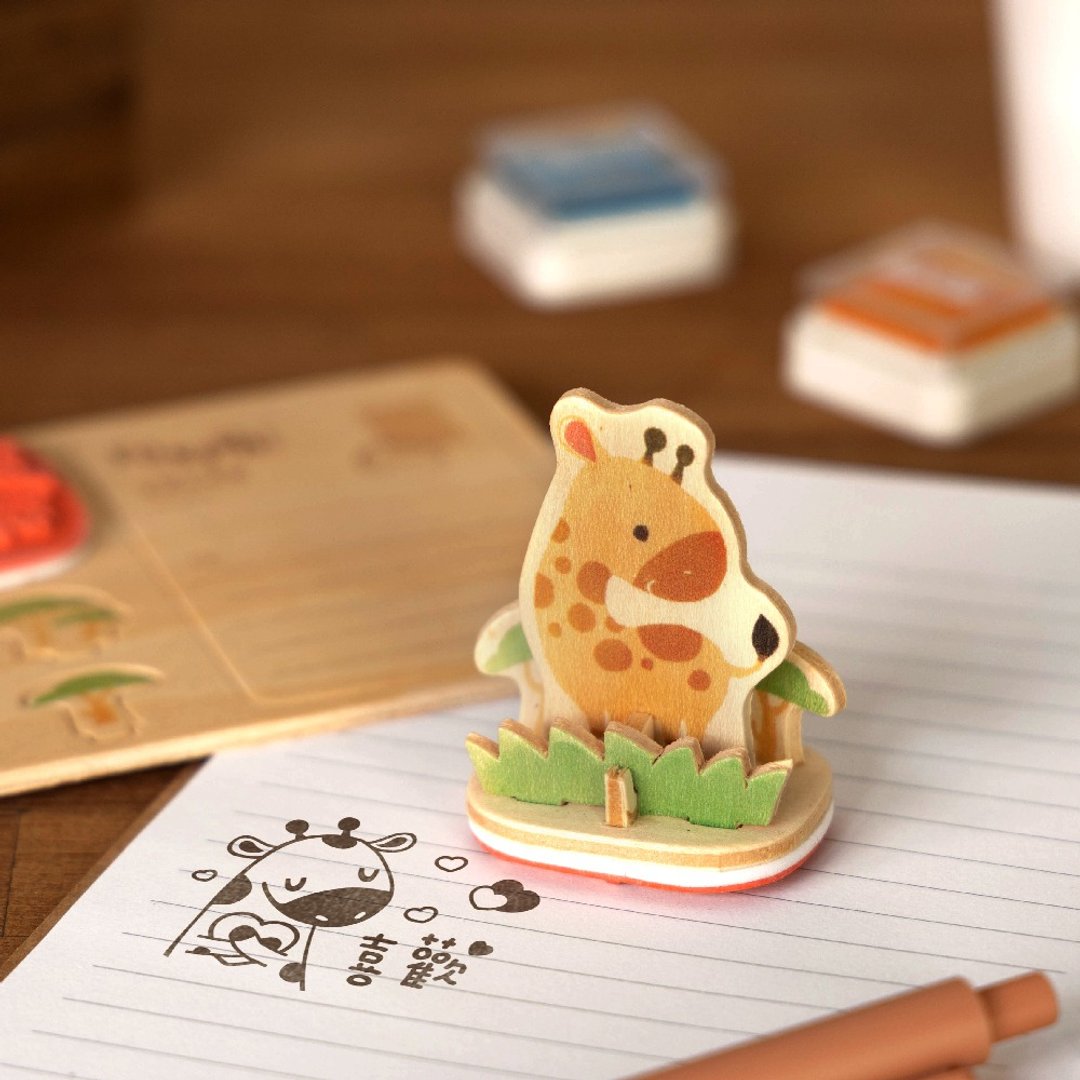 DIY印章明信片【印好萌-悠闲长颈鹿】动物 木制模型玩具 - 木工/竹艺/纸艺 - 木头 黄色