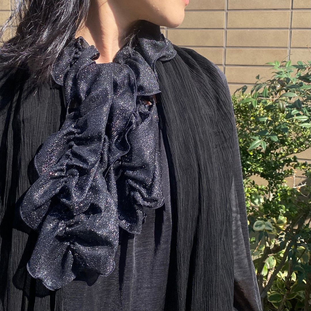 Ballett 闪耀金属丝抓皱围巾 黑色 日本制 外出 派对 婚礼 女士 保暖 防晒 - 丝巾 - 尼龙 黑色