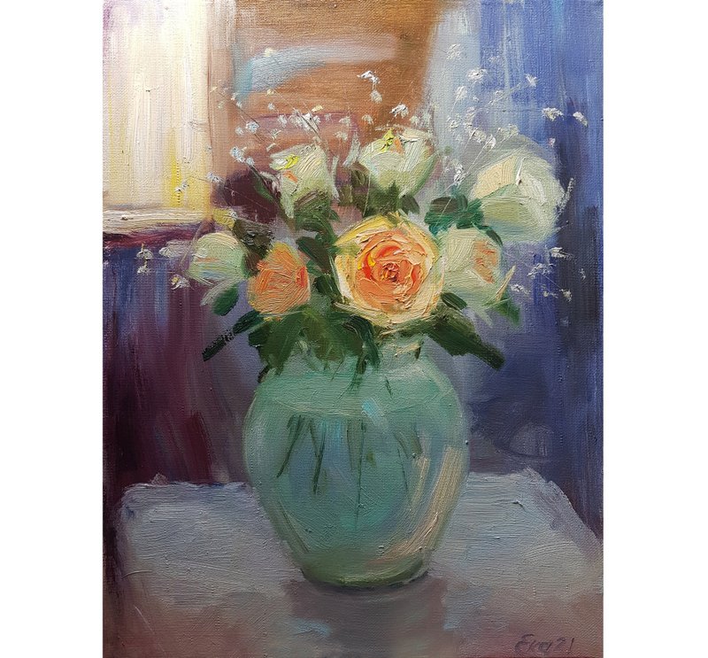 玫瑰画花原艺术画静物画布16乘12 - 墙贴/壁贴 - 其他材质 蓝色