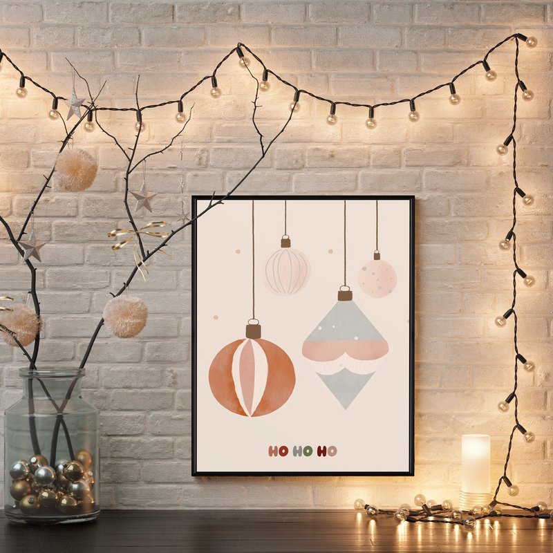 亮晶晶圣诞灯球 - 圣诞插画/圣诞树装饰挂画/圣诞交换礼物 - 海报/装饰画/版画 - 棉．麻 灰色