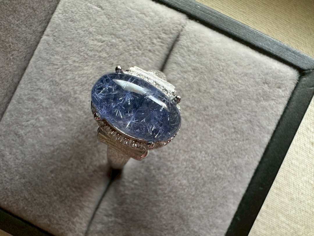 蓝线石 蓝发水晶 s 925银戒 - 戒指 - 水晶 