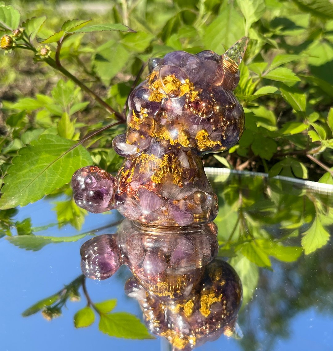 新年开运 Orgonite 奥刚能量独角兽-紫水晶 中款 - 摆饰 - 半宝石 紫色