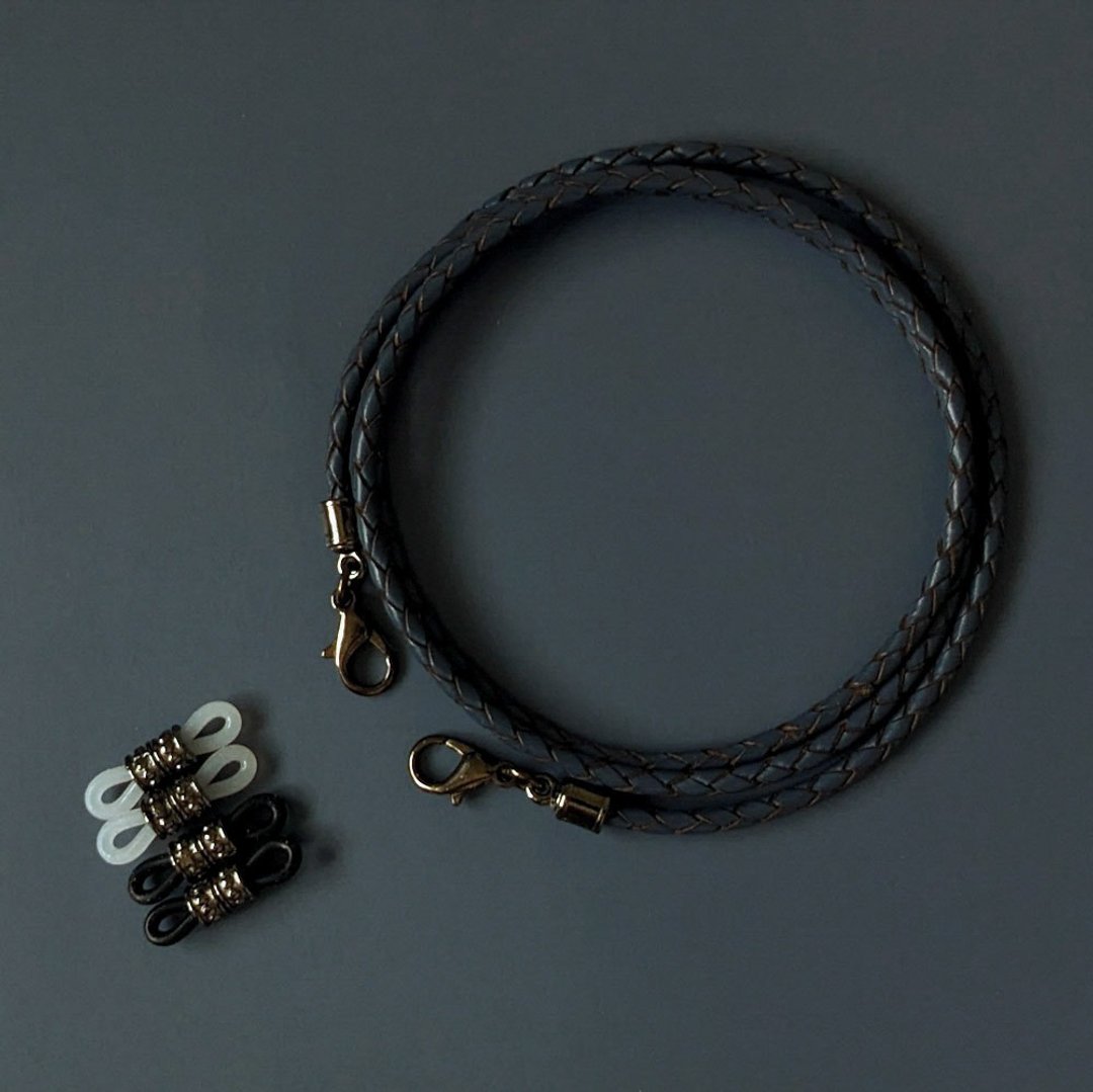 3mm 石油蓝编织皮绳 黑钛银扣件 眼镜链 口罩链 - 皮件 - 真皮 蓝色