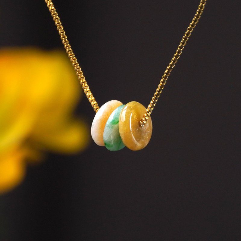 冰种多彩翡翠平安扣项链 | 天然缅甸玉翡翠A货 | 送礼 - 项链 - 玉石 多色