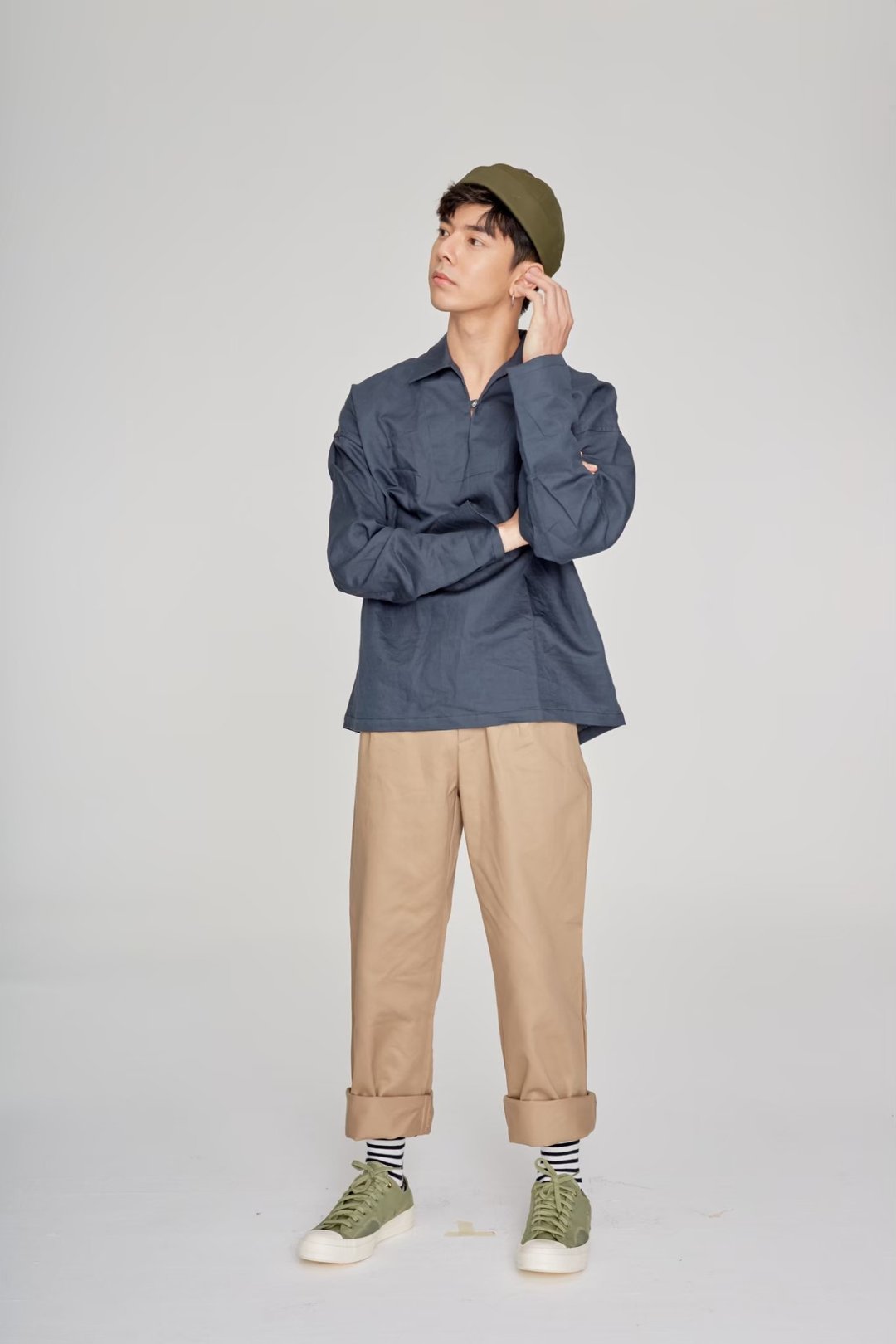 Oversized Linen Shirt - NAVY - 男装衬衫 - 棉 蓝色