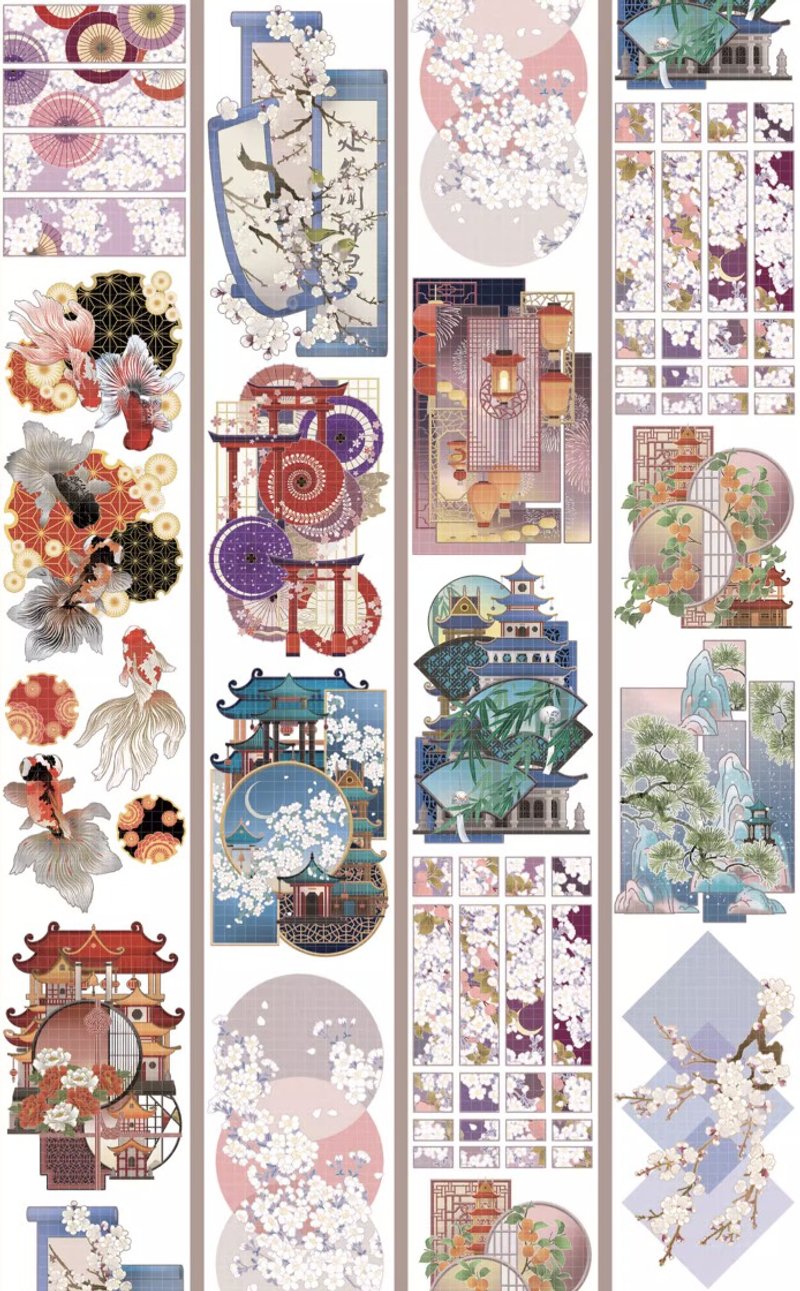 四季的山城 古典日式造景 PET 和紙膠帶 燙金 10米卷 台灣製 - 纸胶带 - 其他材质 多色