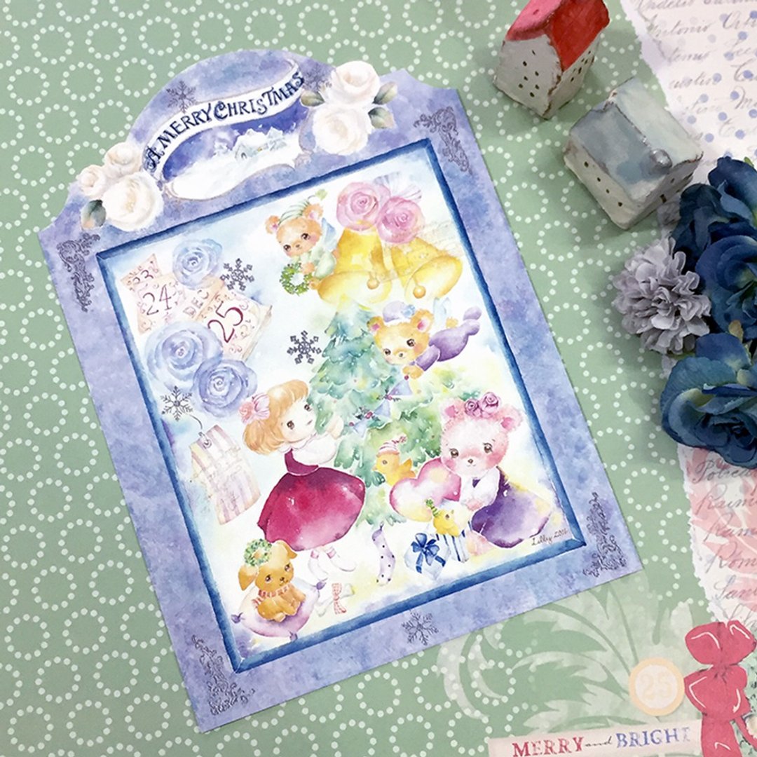 水彩圣诞卡【拆礼物圣诞夜】 - 卡片/明信片 - 纸 多色