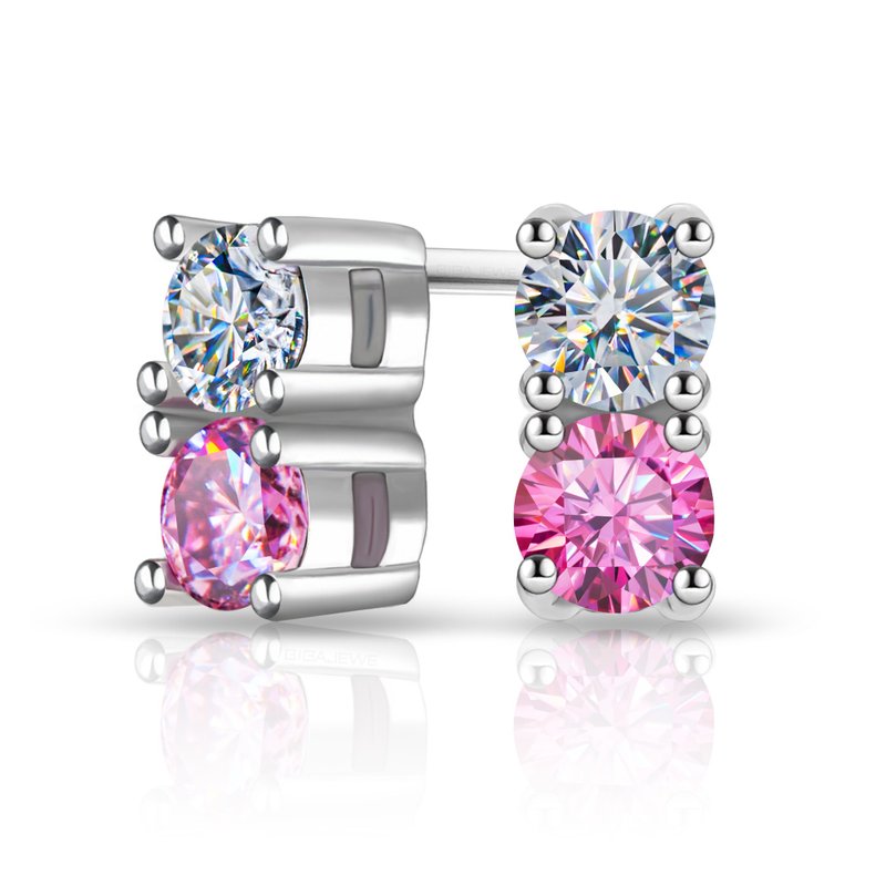 莫桑石耳环 耳钉 白色粉色莫桑石组合 VVS1 女孩礼物 - 耳环/耳夹 - 钻石 