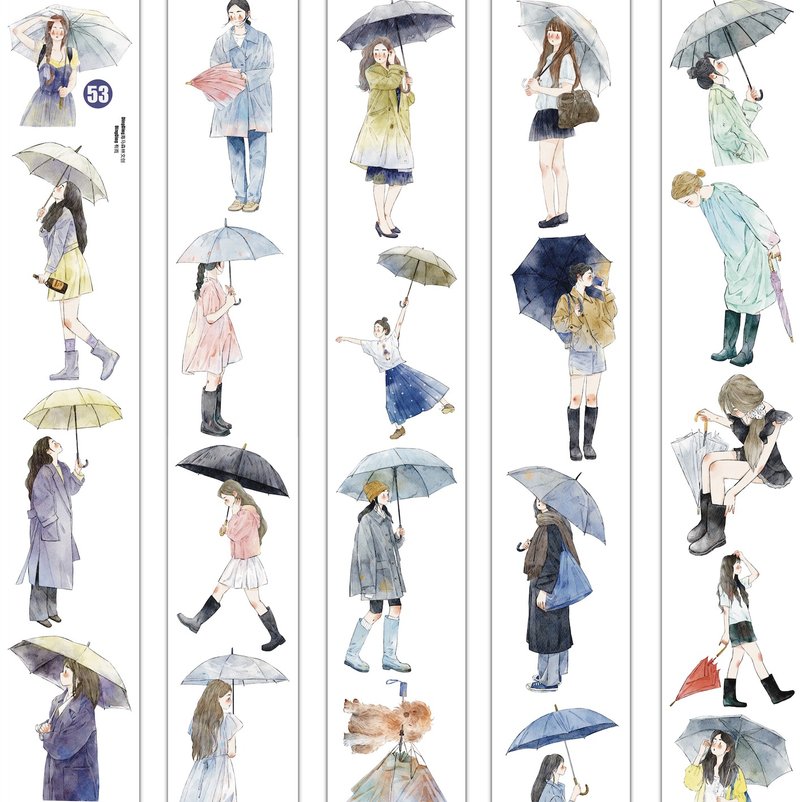 有雨 雨の日には、雨の日の自由 PET 和紙膠帶 (kiss-cut) - 纸胶带 - 其他材质 多色