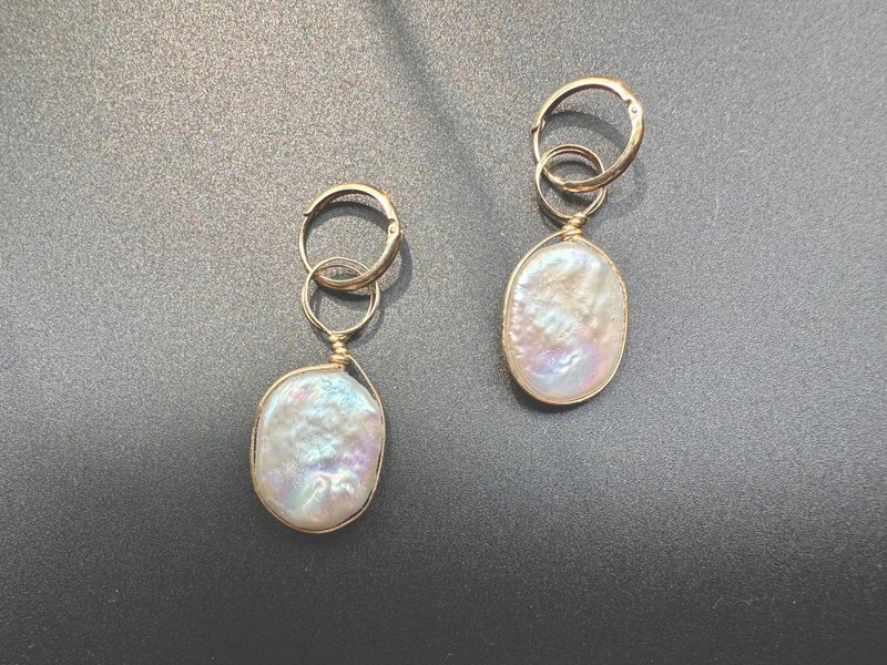 天然巴洛克淡水珍珠14KGF耳环 独立原创设计 欧美秋冬款 圣诞礼物 - 耳环/耳夹 - 珍珠 金色