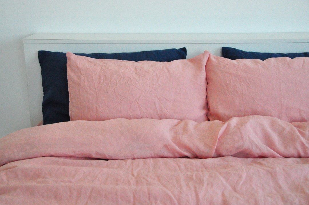 Sunset pink linen pillowcase / Pink pillow cover / Euro, American, Taiwan size - 寝具 - 亚麻 粉红色