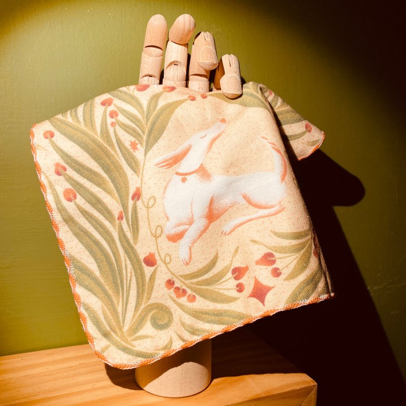 狗狗与铃兰花/手帕方巾 - 手帕/方巾 - 棉．麻 橘色