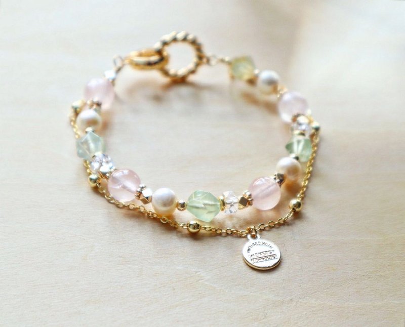 【复古圆扣】葡萄石|粉晶|希望和正财|缓解压力|增强魅力|自信 - 手链/手环 - 水晶 绿色