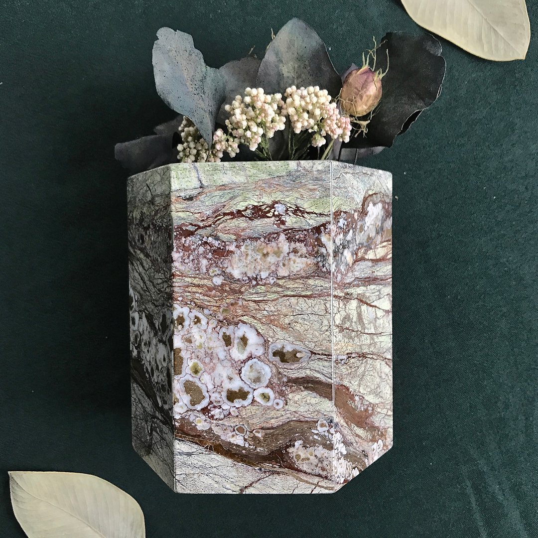 【森林果石 树木色系】大理石 花器 盆器 大六角 居家装饰 - 植栽/盆栽 - 石头 卡其色