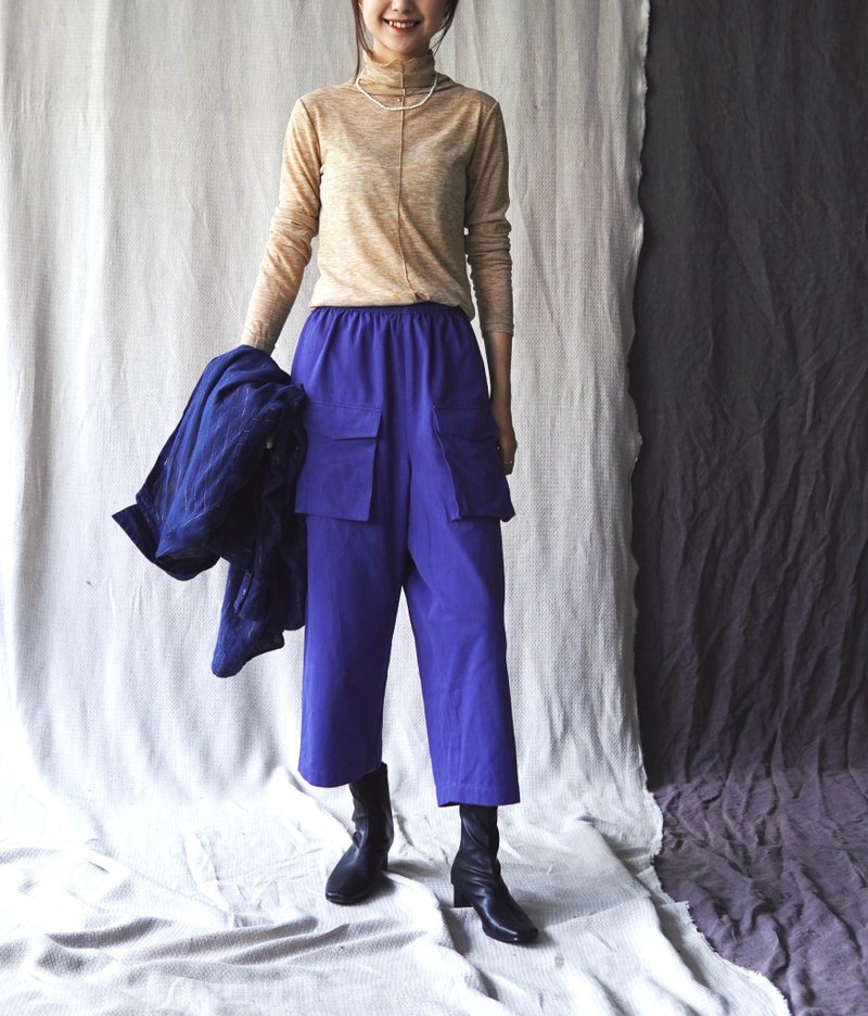 工装紫色休闲9分裤 大口袋复古秋冬 高密水洗全棉 日系英伦fudge - 女装长裤 - 棉．麻 紫色