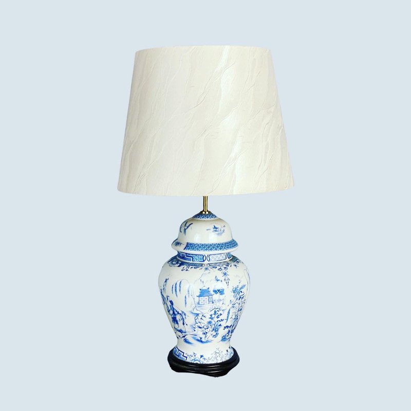 瓷檯燈中國風格由佛蘭克林造幣廠|在木製支架上 - 灯具/灯饰 - 瓷 蓝色