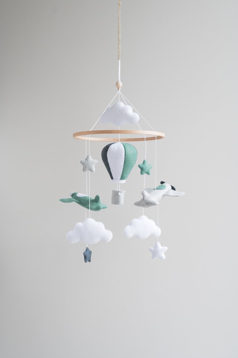 Hot air ballon and airplane mobile, adventure nursery, travel mobile, boy nurser - 玩具/玩偶 - 环保材料 多色