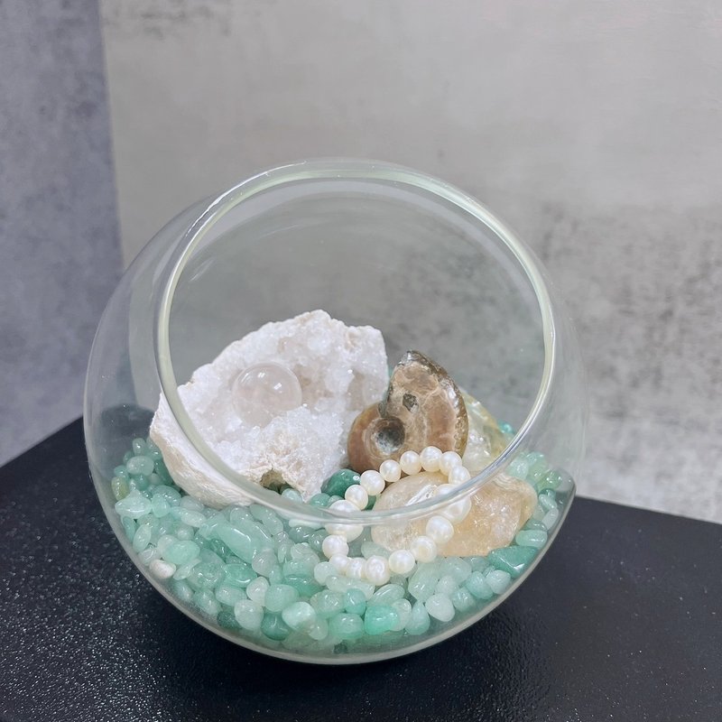 水晶造景玻璃瓶 非洲白晶 白水晶球 斑彩螺 黄水晶滚石 - 摆饰 - 半宝石 