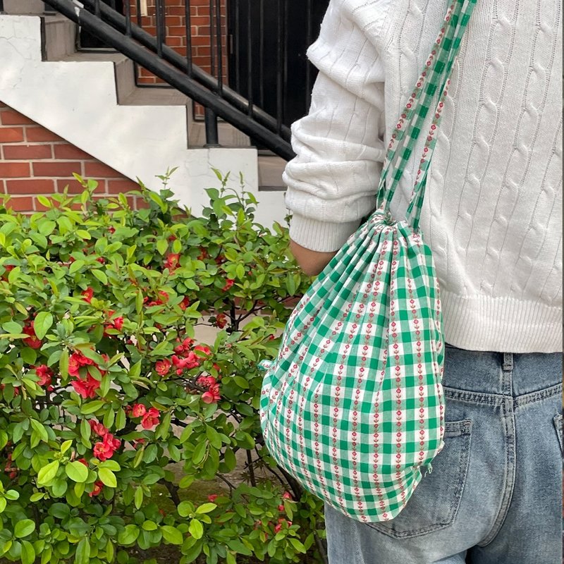 棕榈抽绳包/背包（绿色） - 束口袋双肩包 - 棉．麻 绿色