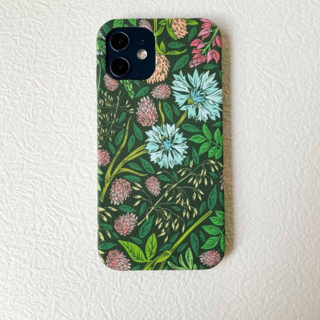 遊園 绿叶蓝蒲公英图案布艺 手工做 布面 iPhone手机壳 可客製 - 手机壳/手机套 - 棉．麻 绿色