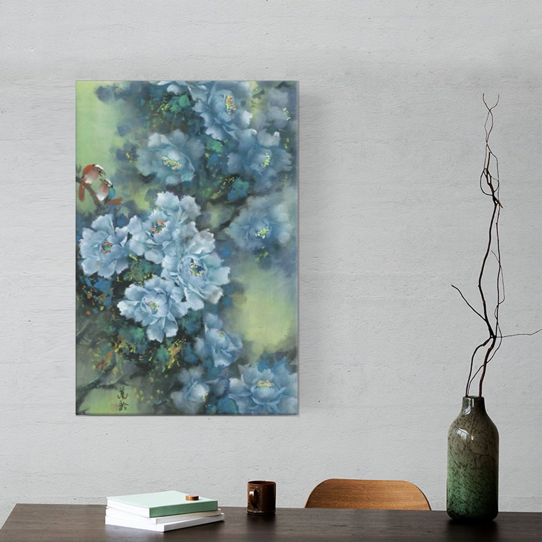 鸟语花香(蓝牡丹) –邢万龄艺术微喷数位版画 - 海报/装饰画/版画 - 其他材质 蓝色