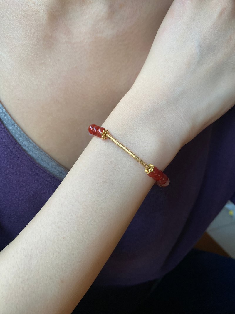 樱花玛瑙南红古法金手链手串 - 手链/手环 - 水晶 红色