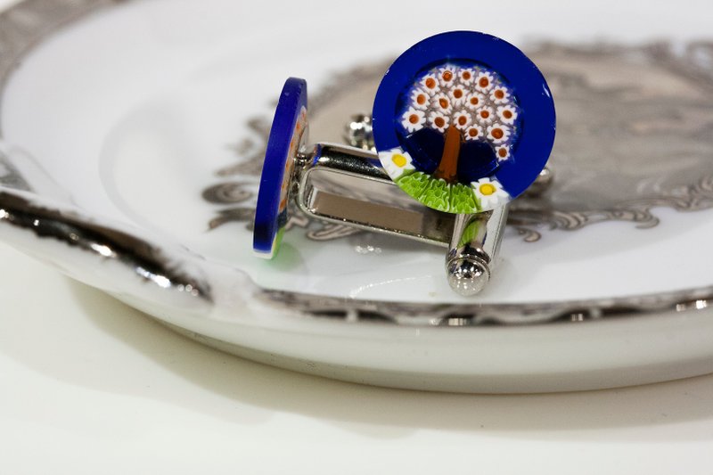 MURANO 生命树袖扣【Made in Italy】 - 袖扣 - 玻璃 蓝色