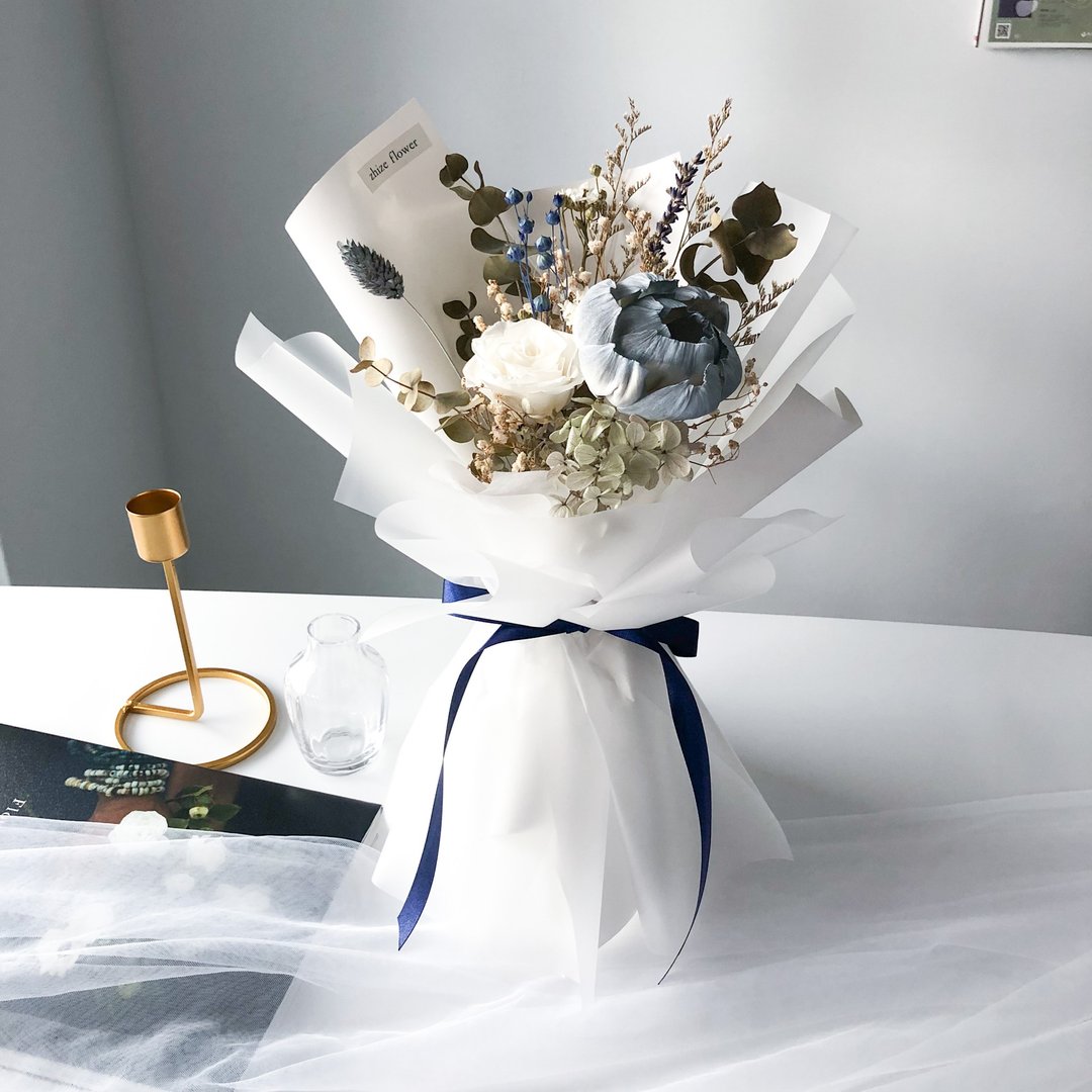 湛蓝 永生花 干燥花 花束 毕业花束 情人节花束 母亲节花束 礼物 - 干燥花/捧花 - 植物．花 