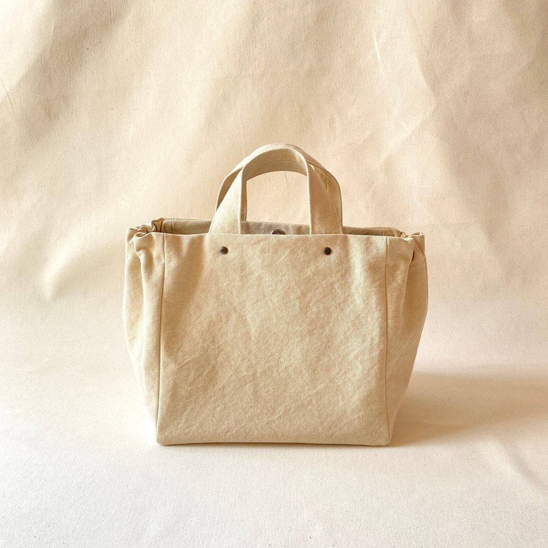 Gathered Tote Bag　Basic　canvas　Ivory Cream　Wide gusset - 手提包/手提袋 - 棉 白色