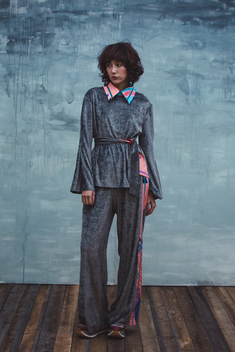 限量出清特惠 / 印花拼接绒布上衣 - 女装上衣 - 其他材质 灰色