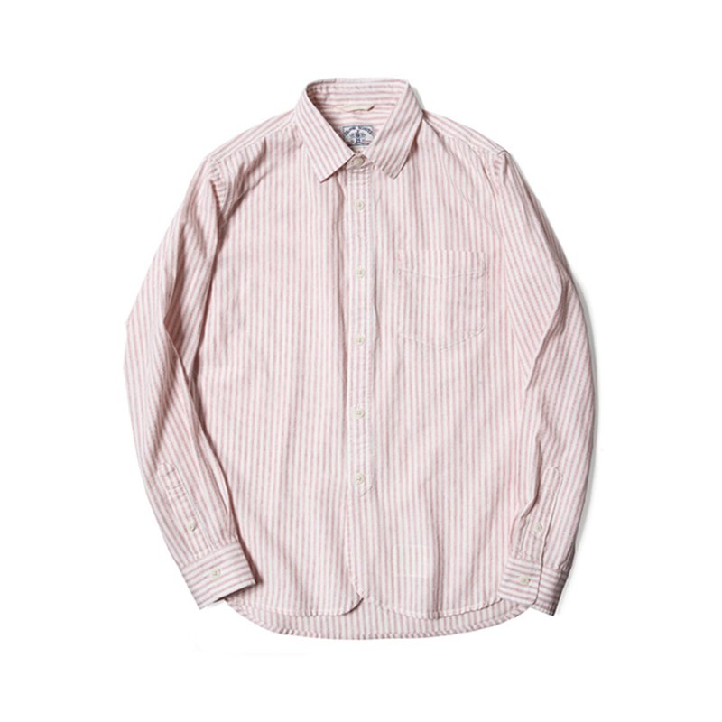 复刻60年代色织交织条子布料工艺 60年代工装衬衫 - 红白条子 - 男装衬衫 - 棉．麻 白色