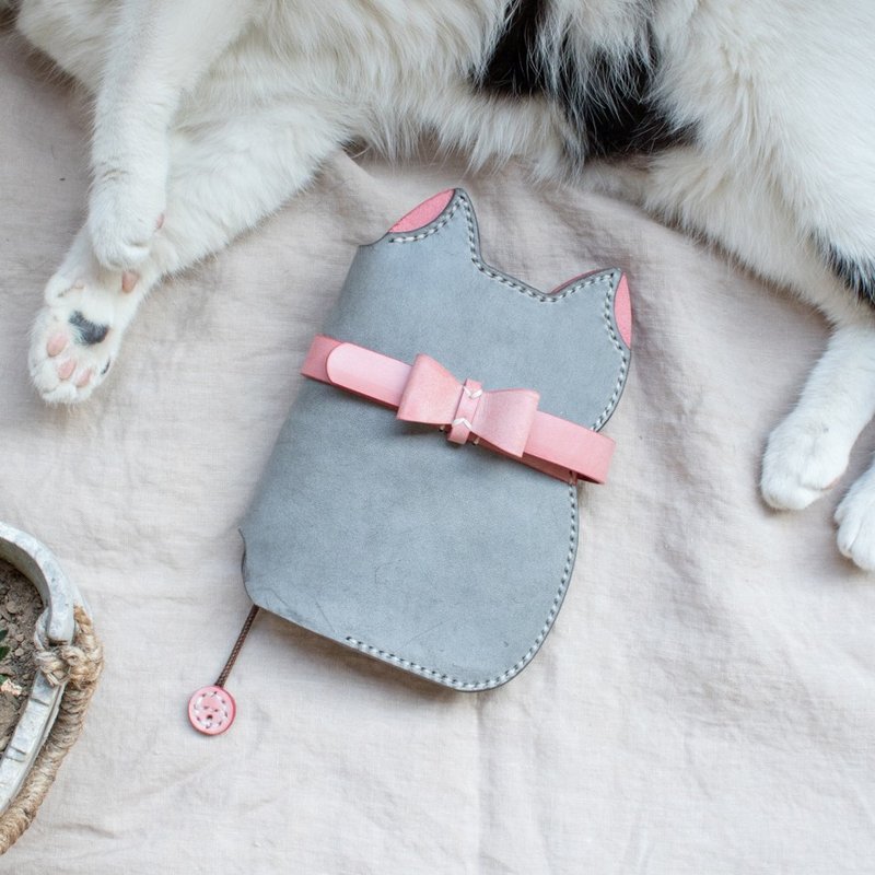 带蝴蝶结的猫护照包 封套 笔记本封套 旅行证件收纳 - 化妆包/杂物包 - 真皮 粉红色