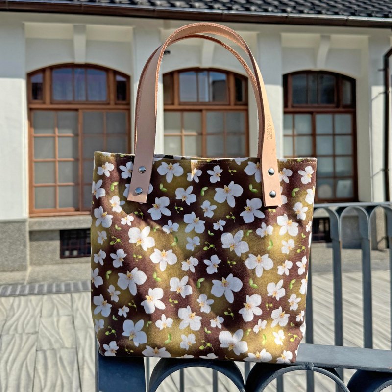 【巧妙艺手】 独家 蝴蝶兰(优雅粉色) 印花－真皮提把托特提 - 手提包/手提袋 - 棉．麻 粉红色